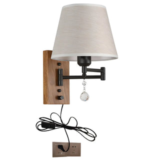ZOWALA - Modern Swing Arm Fabric Crystal Bedroom Wood Wall Sconce Image - 10