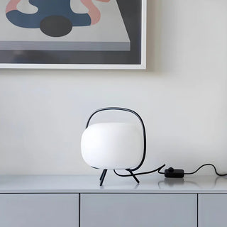 Modern White Globe Glass Shape Black Frame Table Lamp Zawala Image - 1