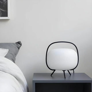 Modern White Globe Glass Shape Black Frame Table Lamp Zawala Image - 2