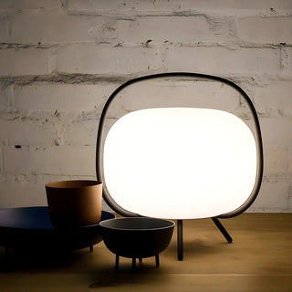 Modern White Globe Glass Shape Black Frame Table Lamp Zawala Image - 4