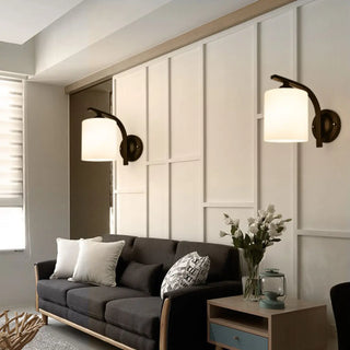 Trendy Cylinder White Glass and Metal Vanity Light Zawala Image - 2