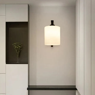 Trendy Cylinder White Glass and Metal Vanity Light Zawala Image - 7