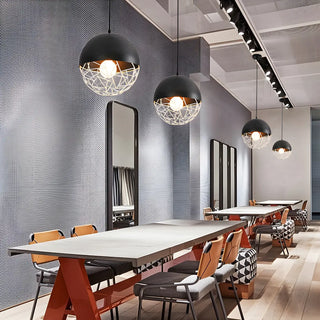 Contemporary Sphere Metal Dining Room White Pendant Light Zawala Image - 1