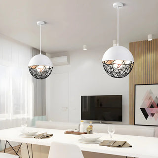 Contemporary Sphere Metal Dining Room White Pendant Light Zawala Image - 2