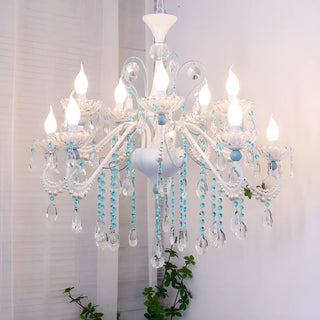ZOWALA - Blue Crystal Pearl Candelabra Living Room Chandelier Image - 1