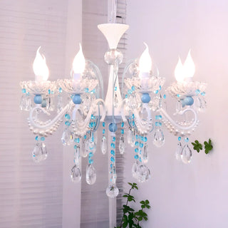ZOWALA - Blue Crystal Pearl Candelabra Living Room Chandelier Image - 2