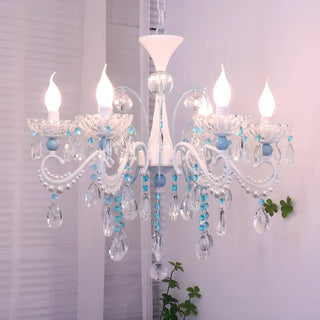 ZOWALA - Blue Crystal Pearl Candelabra Living Room Chandelier Image - 4