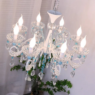 ZOWALA - Blue Crystal Pearl Candelabra Living Room Chandelier Image - 5