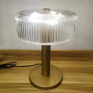 Modern Drum Clear Ribbed Glass Shade Brass Table Lamp Zawala Image - 2