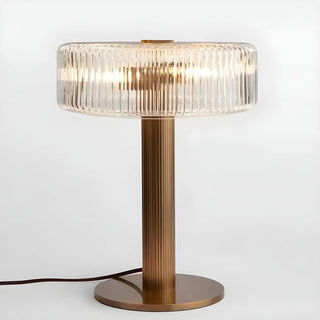Modern Drum Clear Ribbed Glass Shade Brass Table Lamp Zawala Image - 5