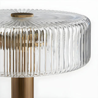 Modern Drum Clear Ribbed Glass Shade Brass Table Lamp Zawala Image - 6