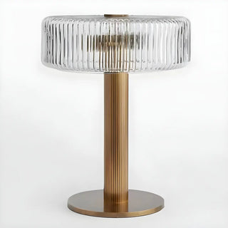 Modern Drum Clear Ribbed Glass Shade Brass Table Lamp Zawala Image - 8