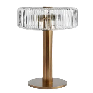 Modern Drum Clear Ribbed Glass Shade Brass Table Lamp Zawala Image - 9