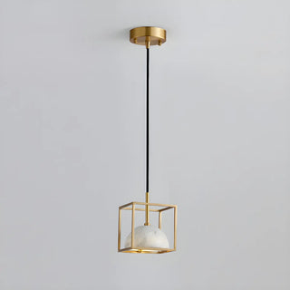 Contemporary Brass Cube Bowl Alabaster Bedroom Pendant Light Image - 7