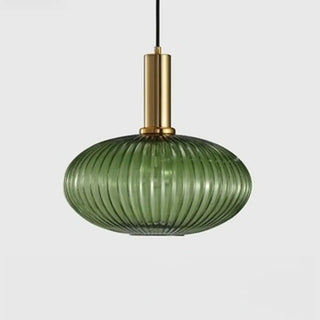 ZOWALA - Green Minimalist Ribbed Glass Round Pendant Light Image - 10