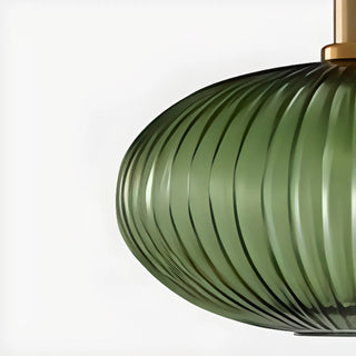 ZOWALA - Green Minimalist Ribbed Glass Round Pendant Light Image - 11