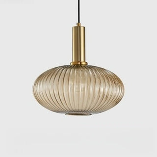 ZOWALA - Green Minimalist Ribbed Glass Round Pendant Light Image - 13
