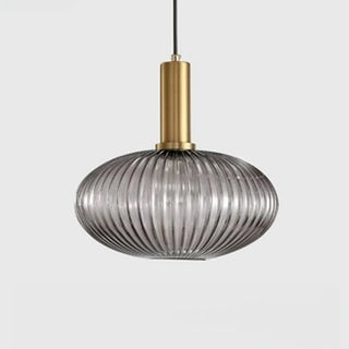 ZOWALA - Green Minimalist Ribbed Glass Round Pendant Light Image - 14