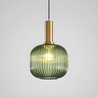 ZOWALA - Green Minimalist Ribbed Glass Round Pendant Light Image - 15