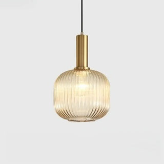 ZOWALA - Green Minimalist Ribbed Glass Round Pendant Light Image - 16