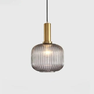 ZOWALA - Green Minimalist Ribbed Glass Round Pendant Light Image - 17