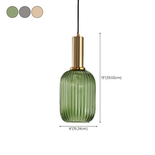 ZOWALA - Green Minimalist Ribbed Glass Round Pendant Light #size