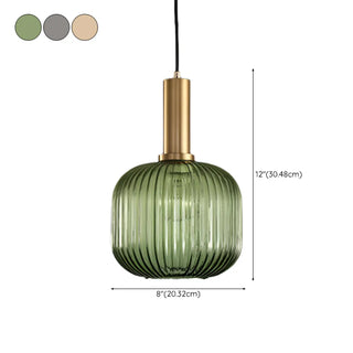 ZOWALA - Green Minimalist Ribbed Glass Round Pendant Light Image - 19