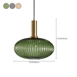 ZOWALA - Green Minimalist Ribbed Glass Round Pendant Light Image - 20
