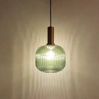 ZOWALA - Green Minimalist Ribbed Glass Round Pendant Light Image - 4