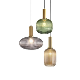 ZOWALA - Green Minimalist Ribbed Glass Round Pendant Light Image - 6
