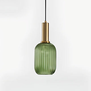 ZOWALA - Green Minimalist Ribbed Glass Round Pendant Light Image - 7