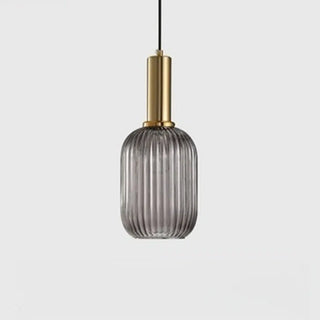 ZOWALA - Green Minimalist Ribbed Glass Round Pendant Light Image - 9