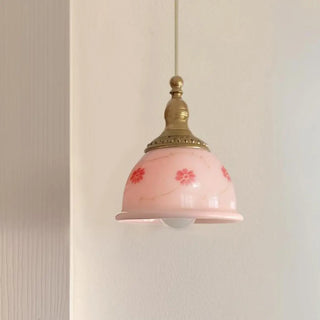 Adjustable Height Pink Rustic Brass Dome Glass Pendant Light Zawala Image - 1
