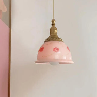 Adjustable Height Pink Rustic Brass Dome Glass Pendant Light Zawala Image - 2