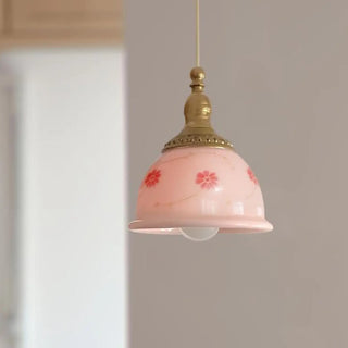Adjustable Height Pink Rustic Brass Dome Glass Pendant Light Zawala Image - 3
