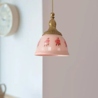 Adjustable Height Pink Rustic Brass Dome Glass Pendant Light Zawala Image - 4