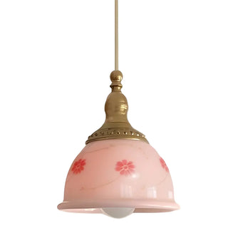 Adjustable Height Pink Rustic Brass Dome Glass Pendant Light Zawala Image - 5