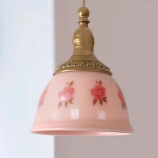 Adjustable Height Pink Rustic Brass Dome Glass Pendant Light Zawala Image - 6