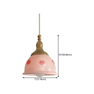 Adjustable Height Pink Rustic Brass Dome Glass Pendant Light Zawala Image - 9