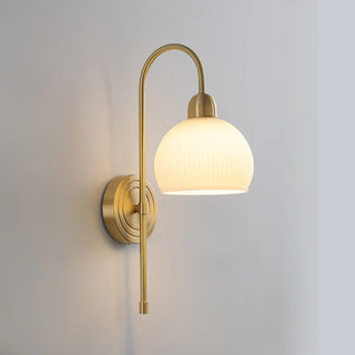 Classic Brass Pull Chain Dome LED Wall Sconce Zawala Image - 11