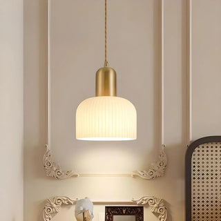 ZOWALA - Contemporary Dome Glass Dining Room Brass Pendant Light Image - 1