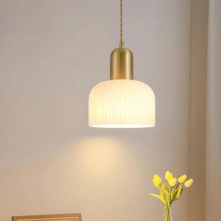 ZOWALA - Contemporary Dome Glass Dining Room Brass Pendant Light Image - 2