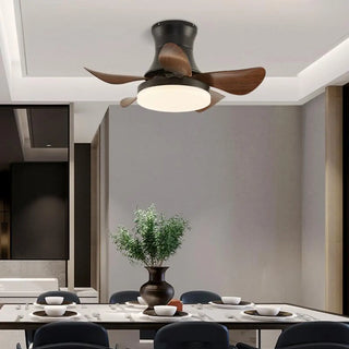 Modern Wooden 5 Blade Flush Mount LED Ceiling Fan Light Zawala Image - 2