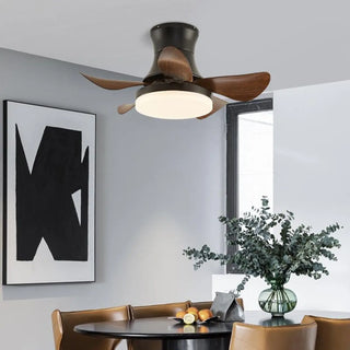 Modern Wooden 5 Blade Flush Mount LED Ceiling Fan Light Zawala Image - 3