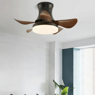 Modern Wooden 5 Blade Flush Mount LED Ceiling Fan Light Zawala Image - 4