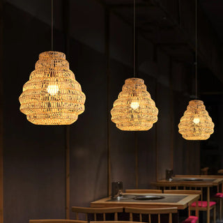 ZOWALA - Oriental Cane Brown Tier Dining Room Pendant Light Image - 1