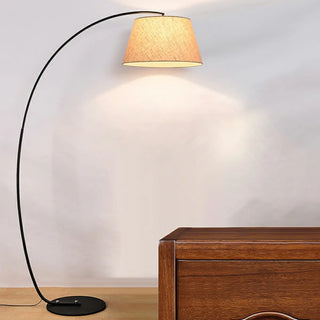 Simple Brown Fabric Cylinder Arched Metal Floor Lamp Image - 11