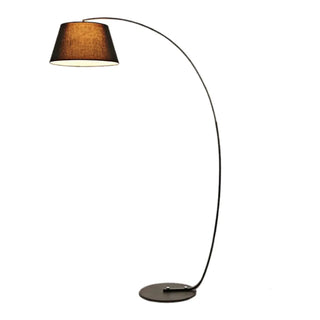Simple Brown Fabric Cylinder Arched Metal Floor Lamp Image - 5