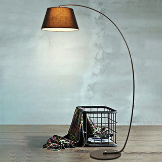 Simple Brown Fabric Cylinder Arched Metal Floor Lamp Image - 6