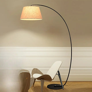 Simple Brown Fabric Cylinder Arched Metal Floor Lamp Image - 8